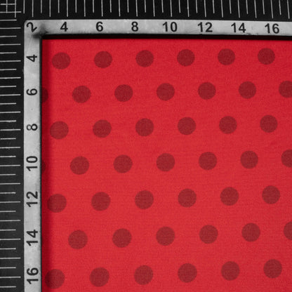 Vermilion Red And Maroon Polka Dots Pattern Digital Print Ultra Premium Butter Crepe Fabric - Fabcurate