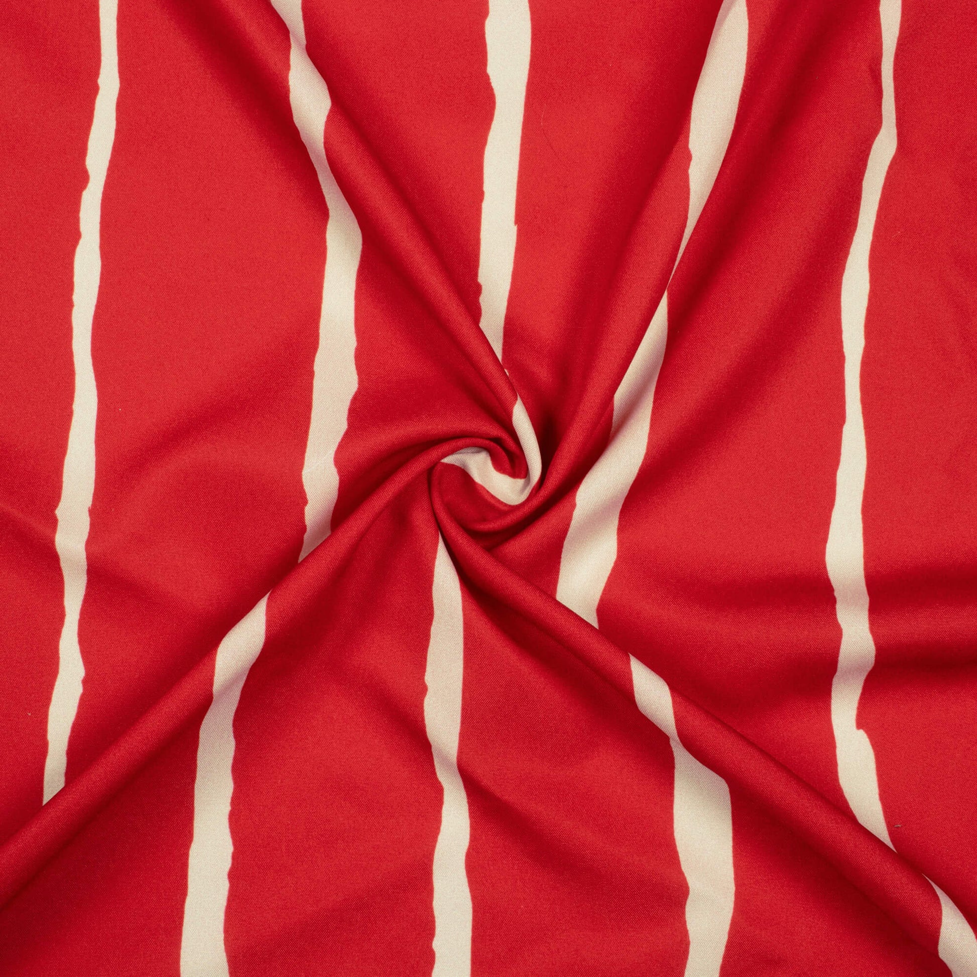 Vermilion Red And Sand Beige Stripes Pattern Digital Print Ultra Premium Butter Crepe Fabric - Fabcurate