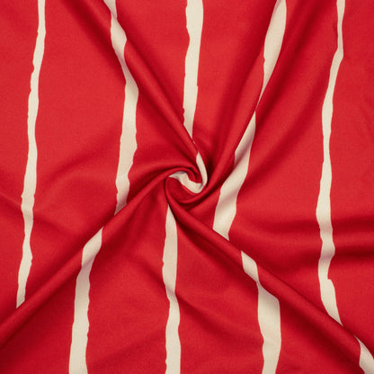 Vermilion Red And Sand Beige Stripes Pattern Digital Print Ultra Premium Butter Crepe Fabric - Fabcurate