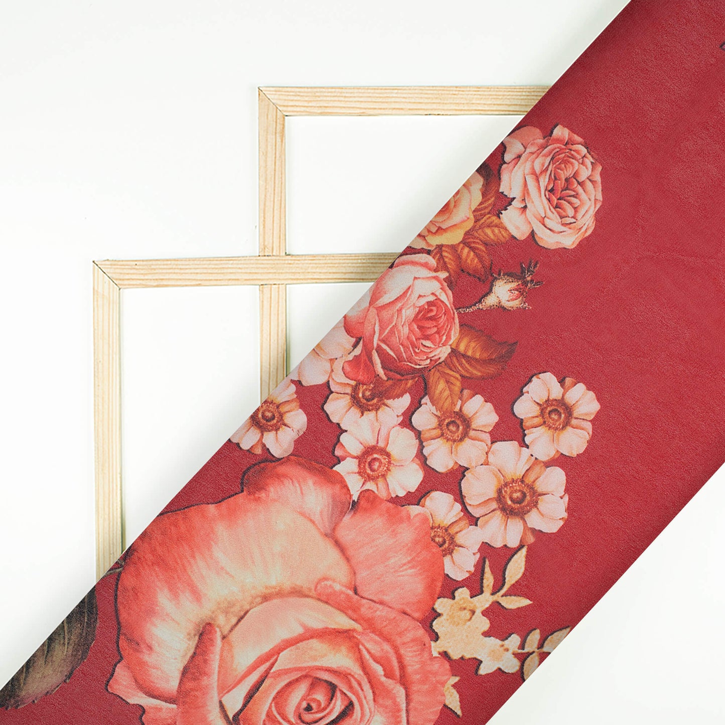 Vermilion Red And Peach Floral Pattern Digital Print Georgette Fabric - Fabcurate