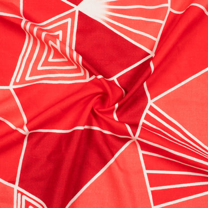 Vermilion Red And Sand Beige Geometric Pattern Digital Print Ultra Premium Butter Crepe Fabric - Fabcurate