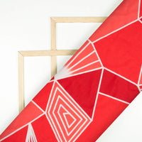 Vermilion Red And Sand Beige Geometric Pattern Digital Print Ultra Premium Butter Crepe Fabric - Fabcurate