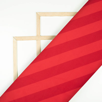 Vermilion Red Stripes Pattern Digital Print Ultra Premium Butter Crepe Fabric - Fabcurate