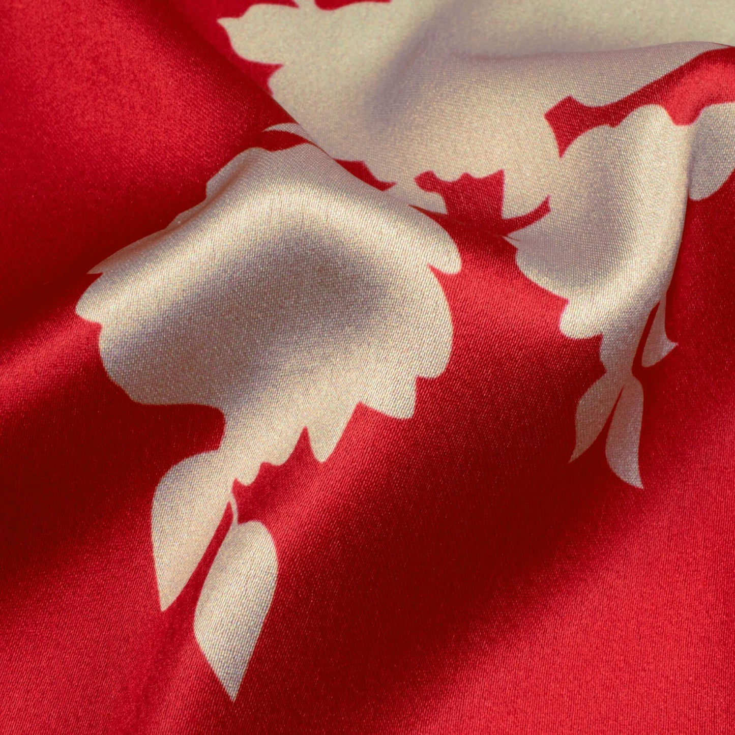 Vermilion Red And Pearl Grey Floral Pattern Digital Print Japan Satin Fabric - Fabcurate