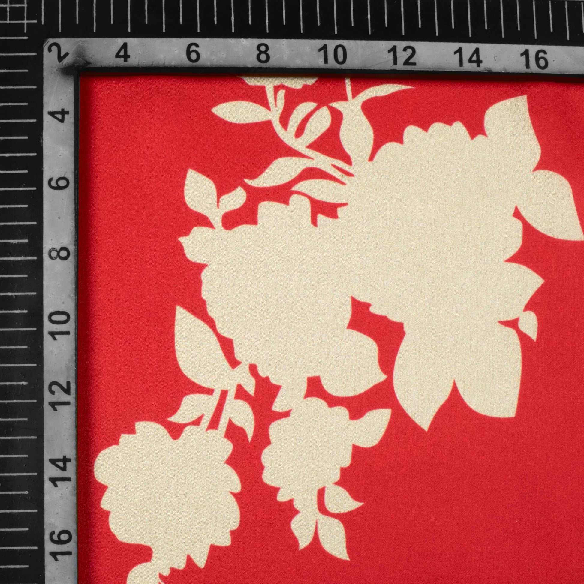 Vermilion Red And Pearl Grey Floral Pattern Digital Print Japan Satin Fabric - Fabcurate