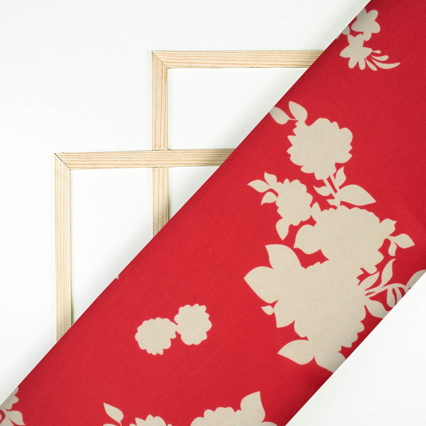 Vermilion Red And Pearl Grey Floral Pattern Digital Print Japan Satin Fabric - Fabcurate