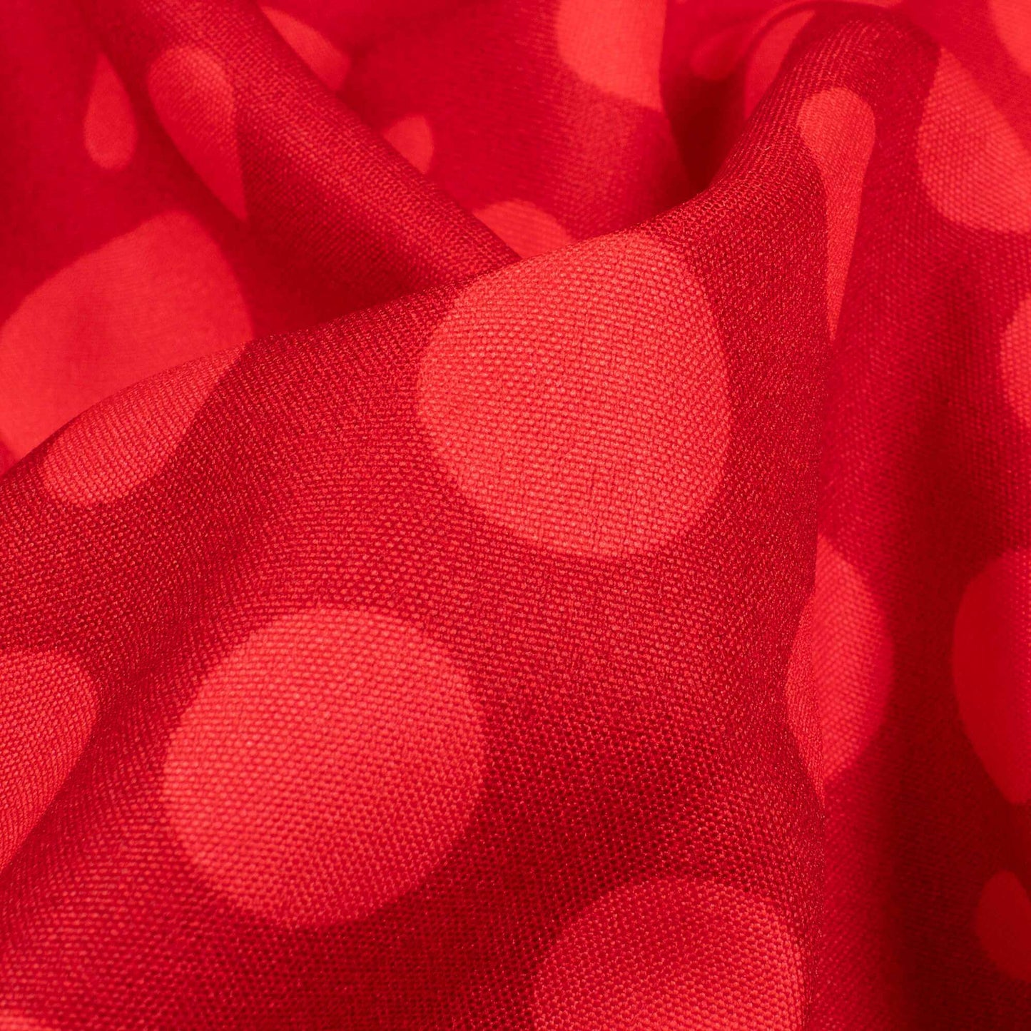 Vermilion Red Polka Dots Pattern Digital Print Ultra Premium Butter Crepe Fabric - Fabcurate