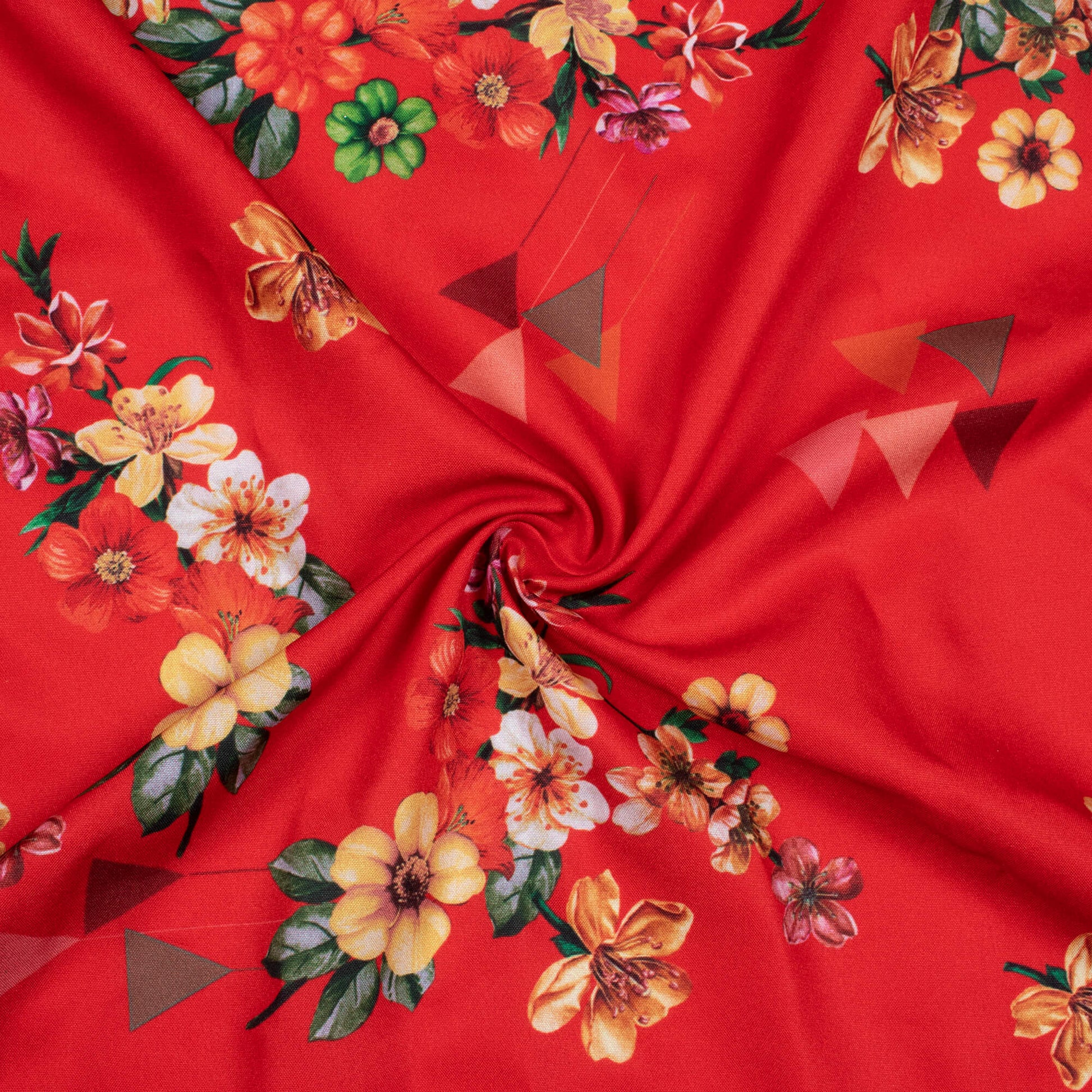 Vermilion Red And Musturd Yellow Floral Pattern Digital Print Ultra Premium Butter Crepe Fabric - Fabcurate