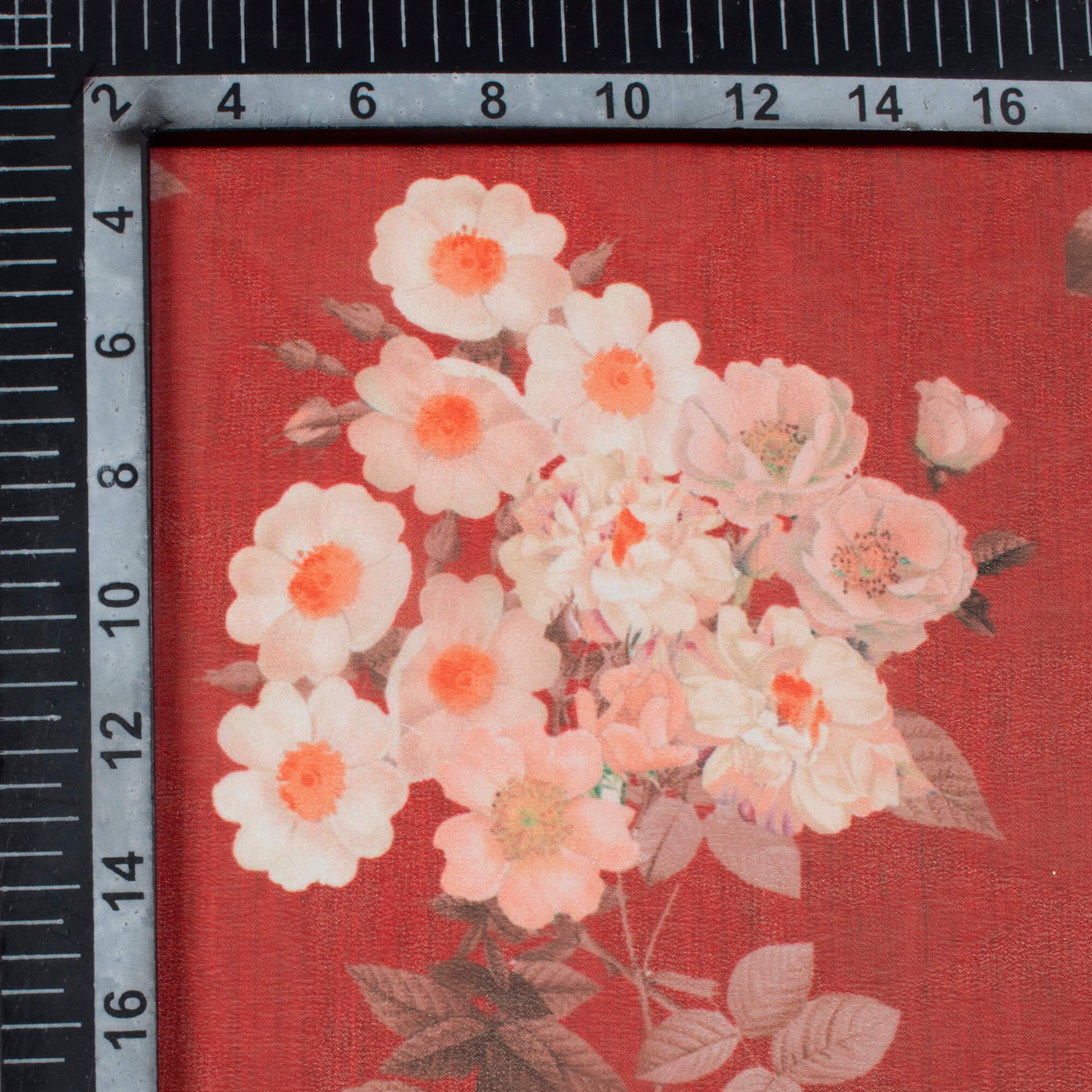 Wine Red And Peach Floral Pattern Digital Print Georgette Fabric - Fabcurate
