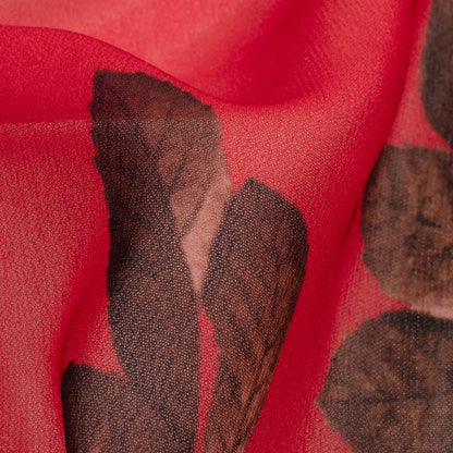 Vermilion Red And Salmon Orange Floral Pattern Digital Print Georgette Fabric - Fabcurate