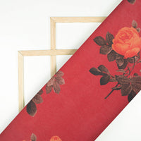 Vermilion Red And Salmon Orange Floral Pattern Digital Print Georgette Fabric - Fabcurate
