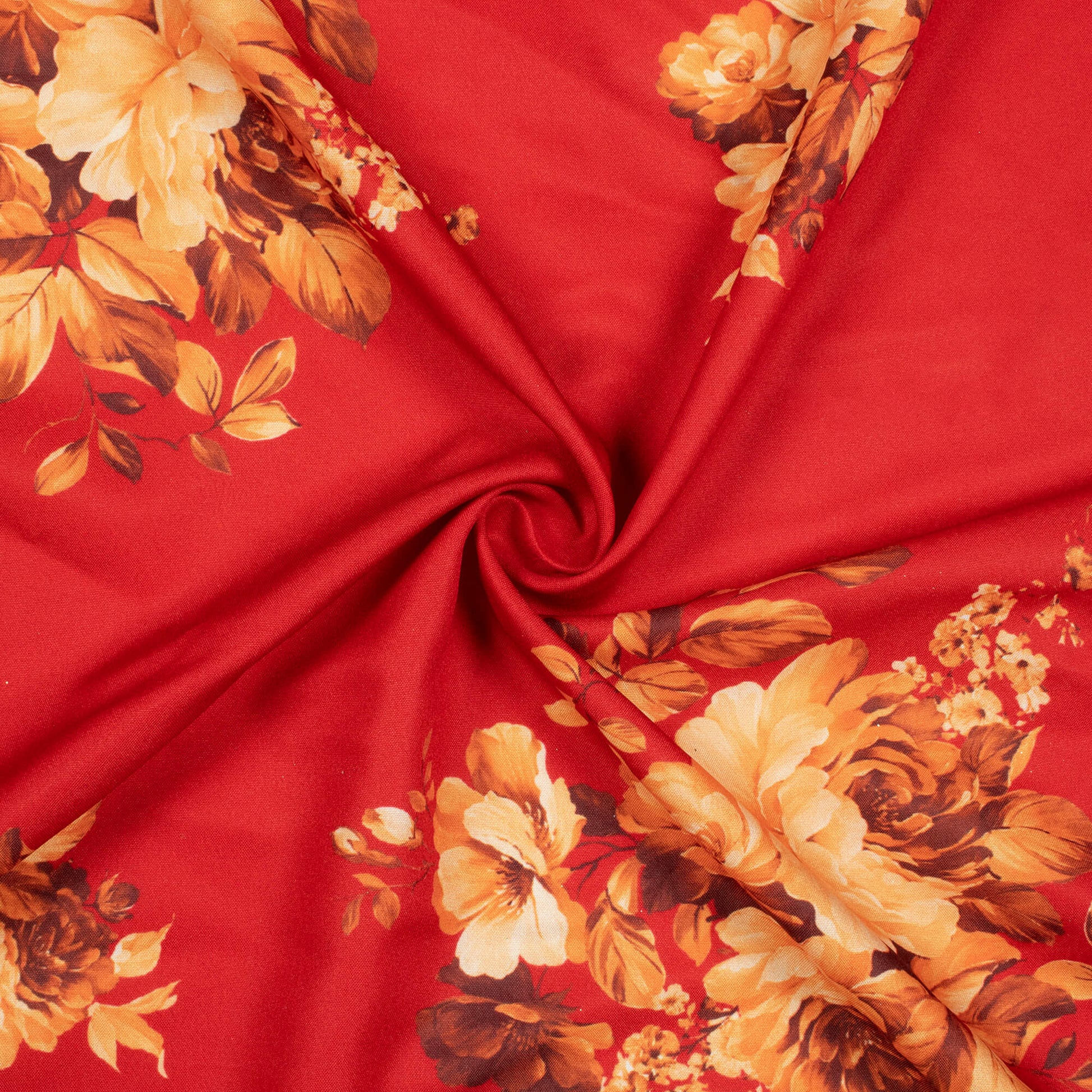 Vermilion Red And Salmon Orange Floral Pattern Digital Print Ultra Premium Butter Crepe Fabric - Fabcurate