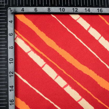 Vermilion Red And Cream Leheriya Pattern Digital Print Japan Satin Fabric - Fabcurate