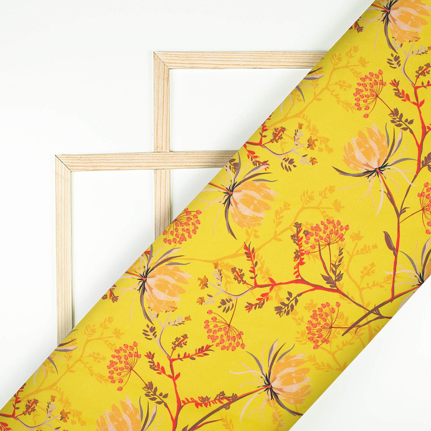 Bright Yellow And Candy Red Floral Pattern Digital Print Ultra Premium Butter Crepe Fabric - Fabcurate