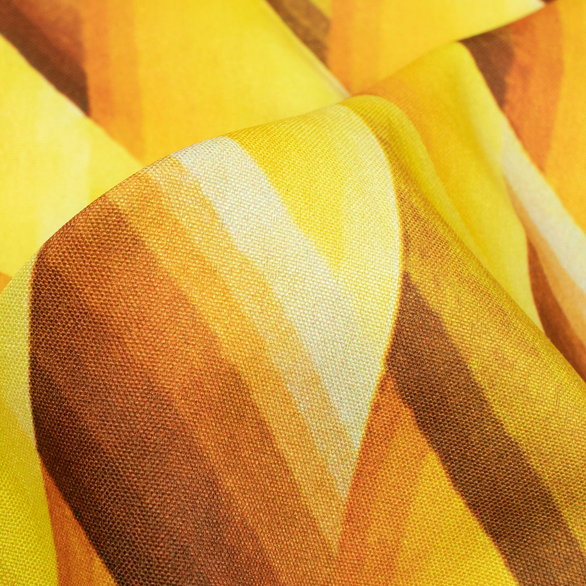 Bright Yellow And Coffee Brown Chevron Pattern Digital Print Ultra Premium Butter Crepe Fabric - Fabcurate