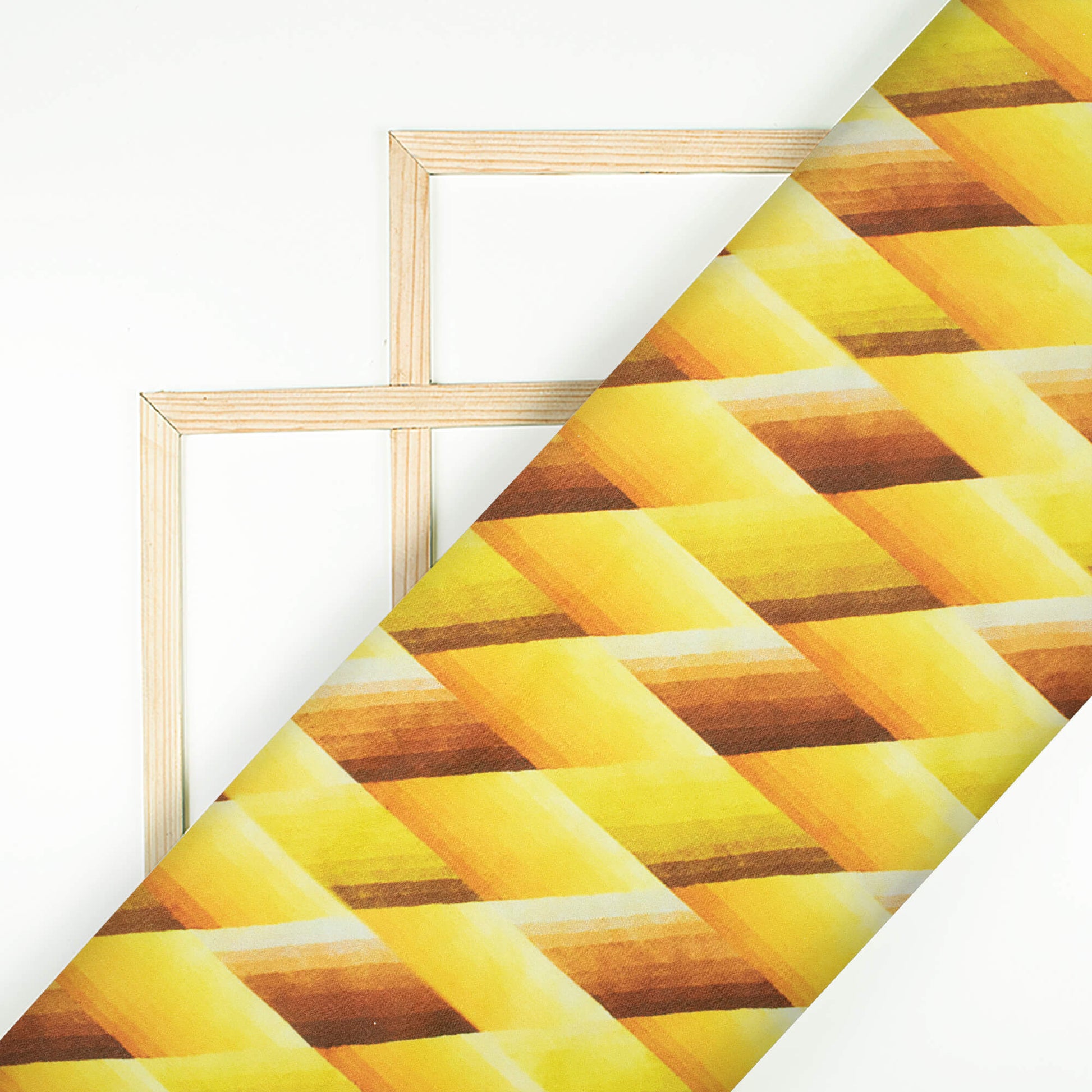 Bright Yellow And Coffee Brown Chevron Pattern Digital Print Ultra Premium Butter Crepe Fabric - Fabcurate