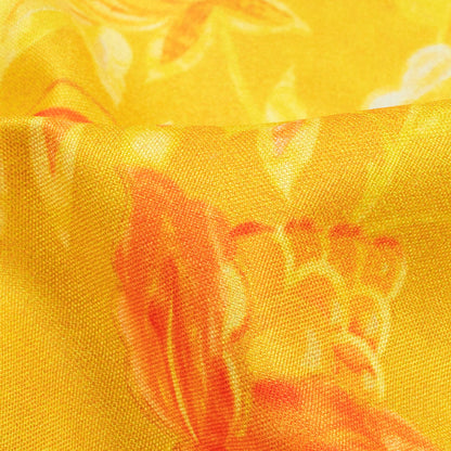 Tuscany Yellow And Salmon Pink Floral Pattern Digital Print Ultra Premium Butter Crepe Fabric - Fabcurate