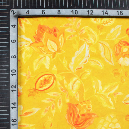 Tuscany Yellow And Salmon Pink Floral Pattern Digital Print Ultra Premium Butter Crepe Fabric - Fabcurate