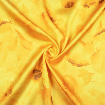Bumblebee Yellow Leaf Pattern Digital Print Japan Satin Fabric - Fabcurate