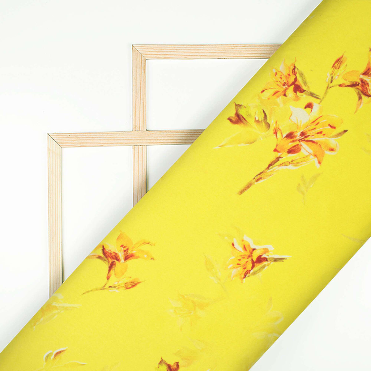 Bumblebee Yellow Floral Pattern Digital Print Japan Satin Fabric - Fabcurate