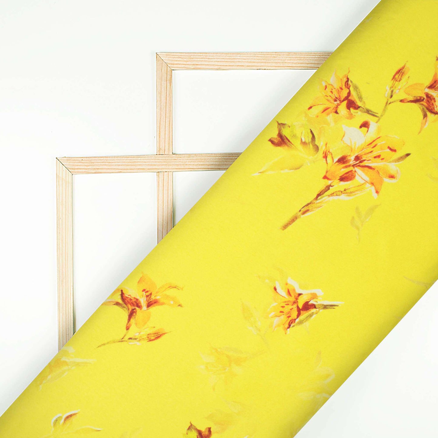 Bumblebee Yellow Floral Pattern Digital Print Japan Satin Fabric - Fabcurate