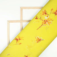 Bumblebee Yellow Floral Pattern Digital Print Japan Satin Fabric - Fabcurate