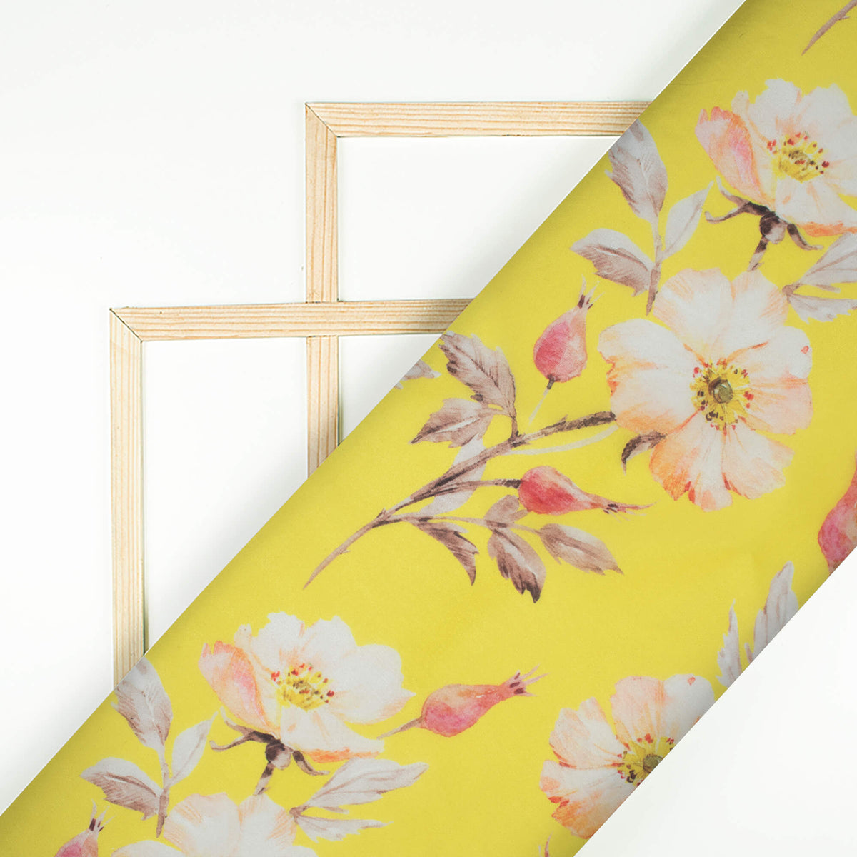 Bumblebee Yellow And Light Orange Floral Pattern Digital Print Premium Liquid Organza Fabric - Fabcurate