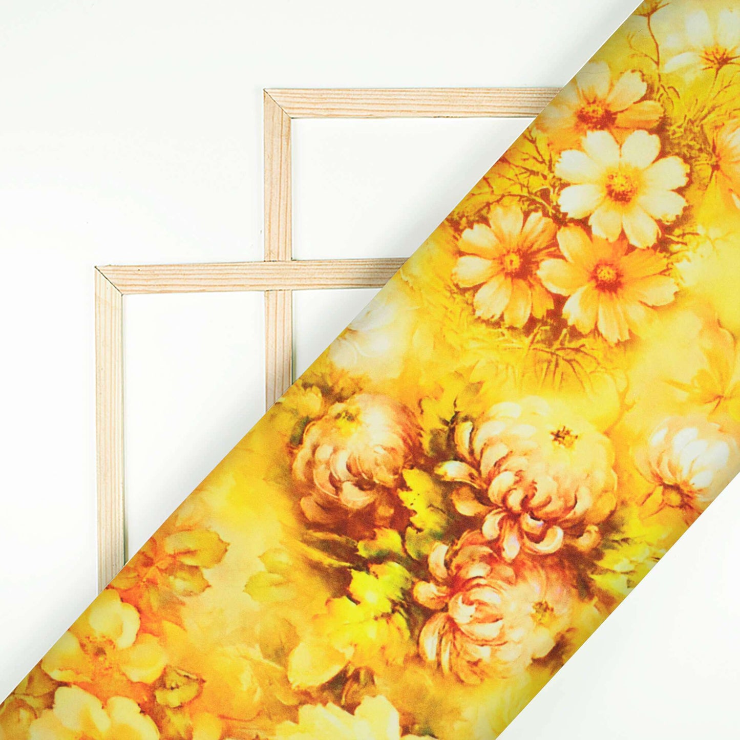 Amber Yellow And Bronze Orange Floral Pattern Digital Print Ultra Premium Butter Crepe Fabric - Fabcurate