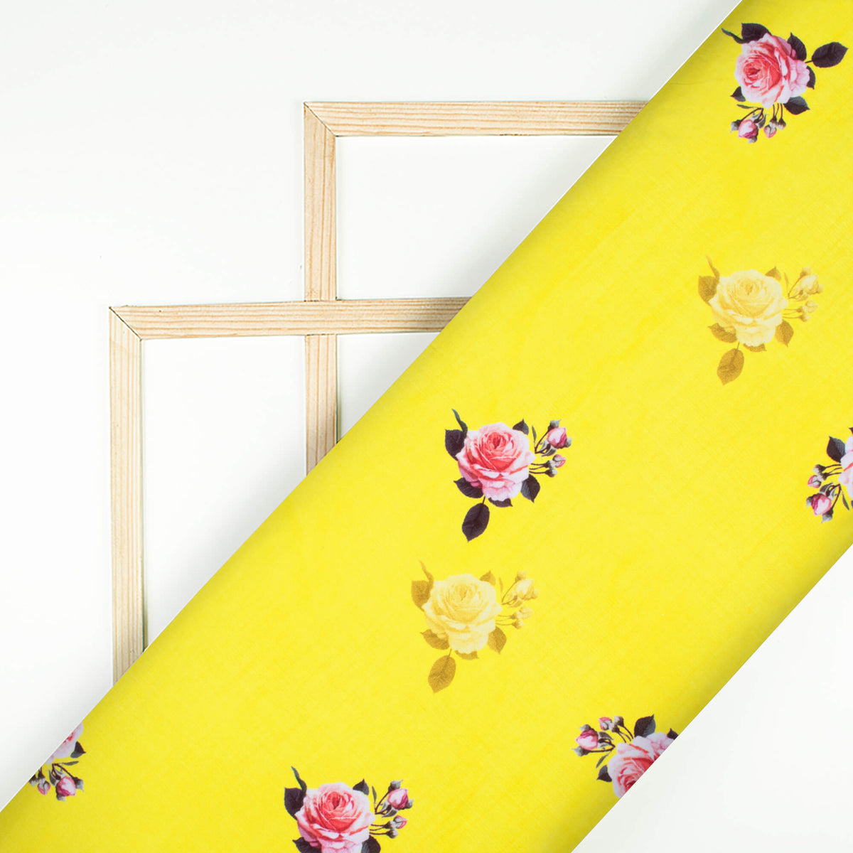 Sunshine Yellow And Taffy Pink Floral Pattern Digital Print Ultra Premium Butter Crepe Fabric - Fabcurate