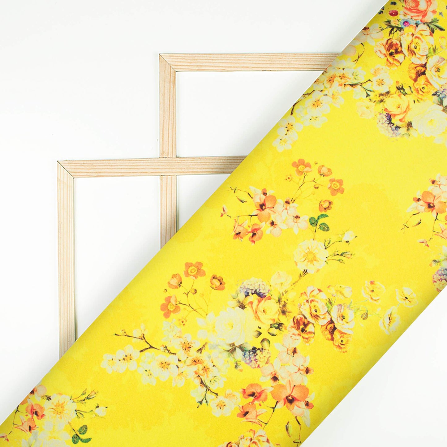 Bumblebee Yellow And White Floral Pattern Digital Print Japan Satin Fabric - Fabcurate