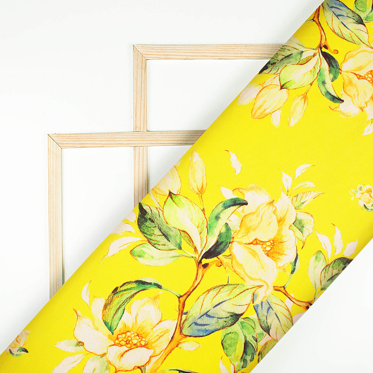 Bumblebee Yellow And Green Floral Pattern Digital Print Japan Satin Fabric
