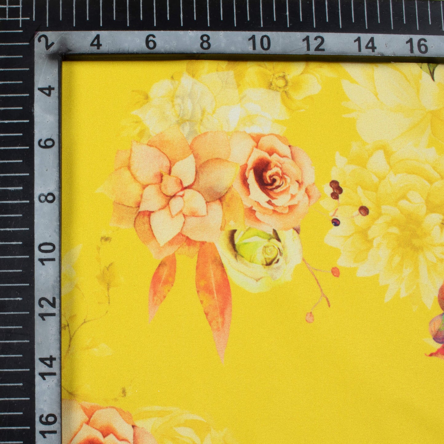 Bright Yellow And Peach Floral Pattern Digital Print Ultra Premium Butter Crepe Fabric - Fabcurate