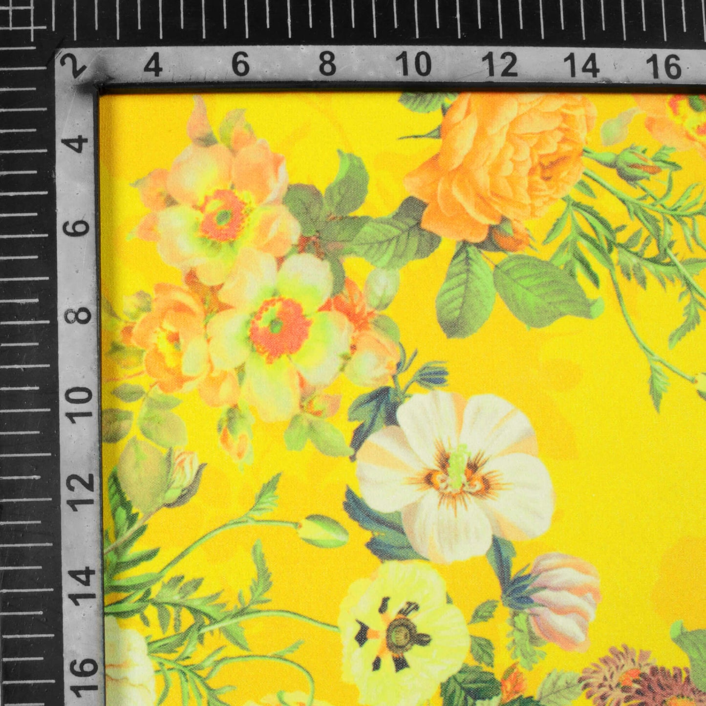 Bright Yellow And Peach Floral Pattern Digital Print Georgette Fabric