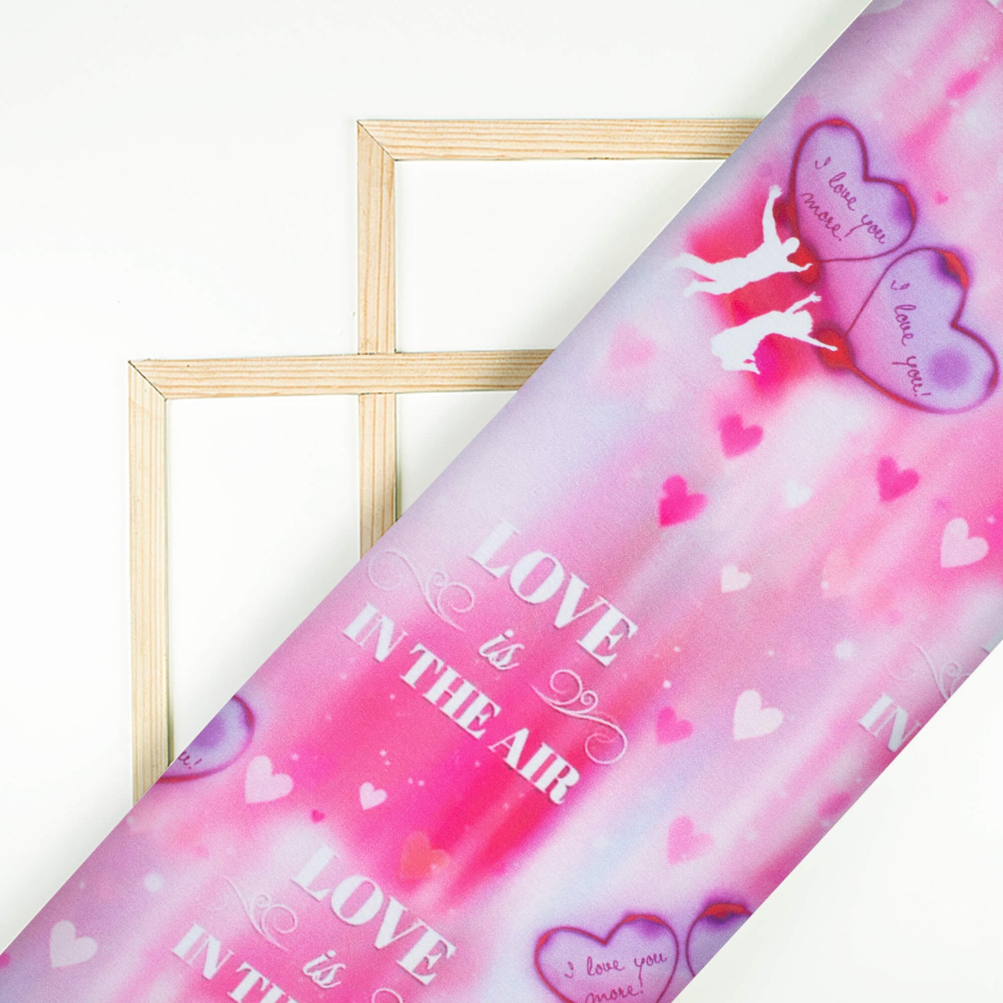 Fandango Pink And White Heart Pattern Digital Print Japan Satin Fabric - Fabcurate