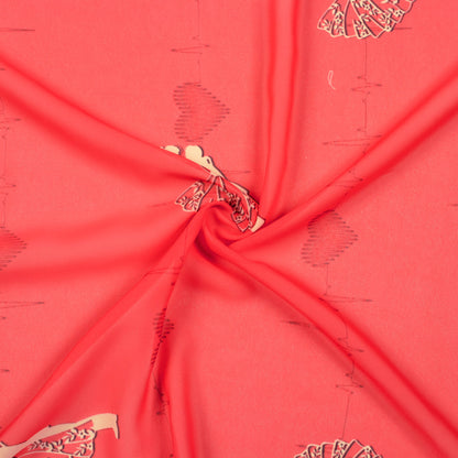 Red And Beige Quirky Pattern Digital Print Georgette Fabric - Fabcurate
