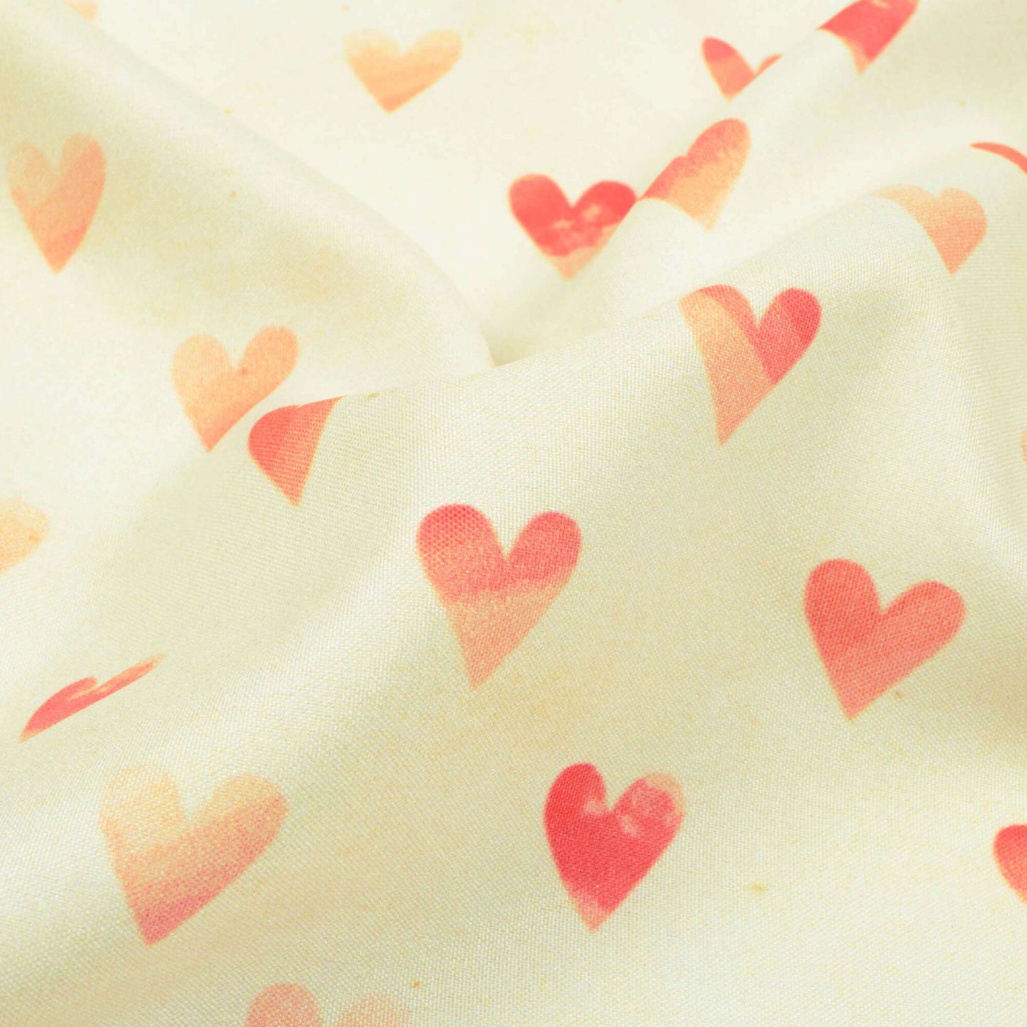 Cream And Sangria Red Heart Pattern Digital Print Ultra Premium Butter Crepe Fabric - Fabcurate