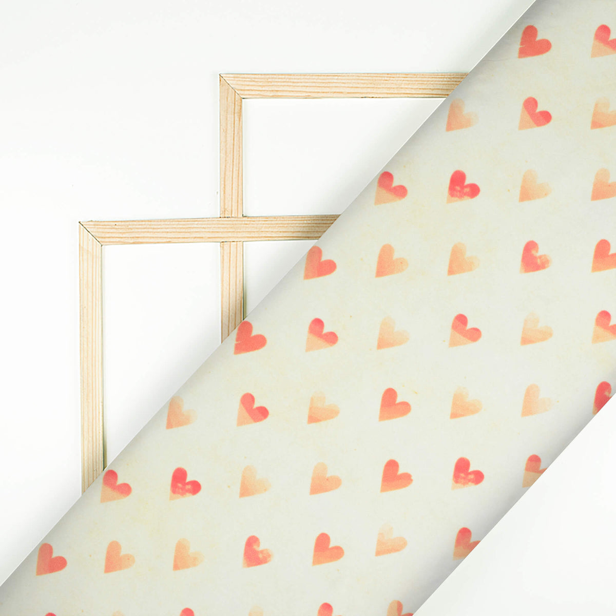 Cream And Sangria Red Heart Pattern Digital Print Ultra Premium Butter Crepe Fabric - Fabcurate