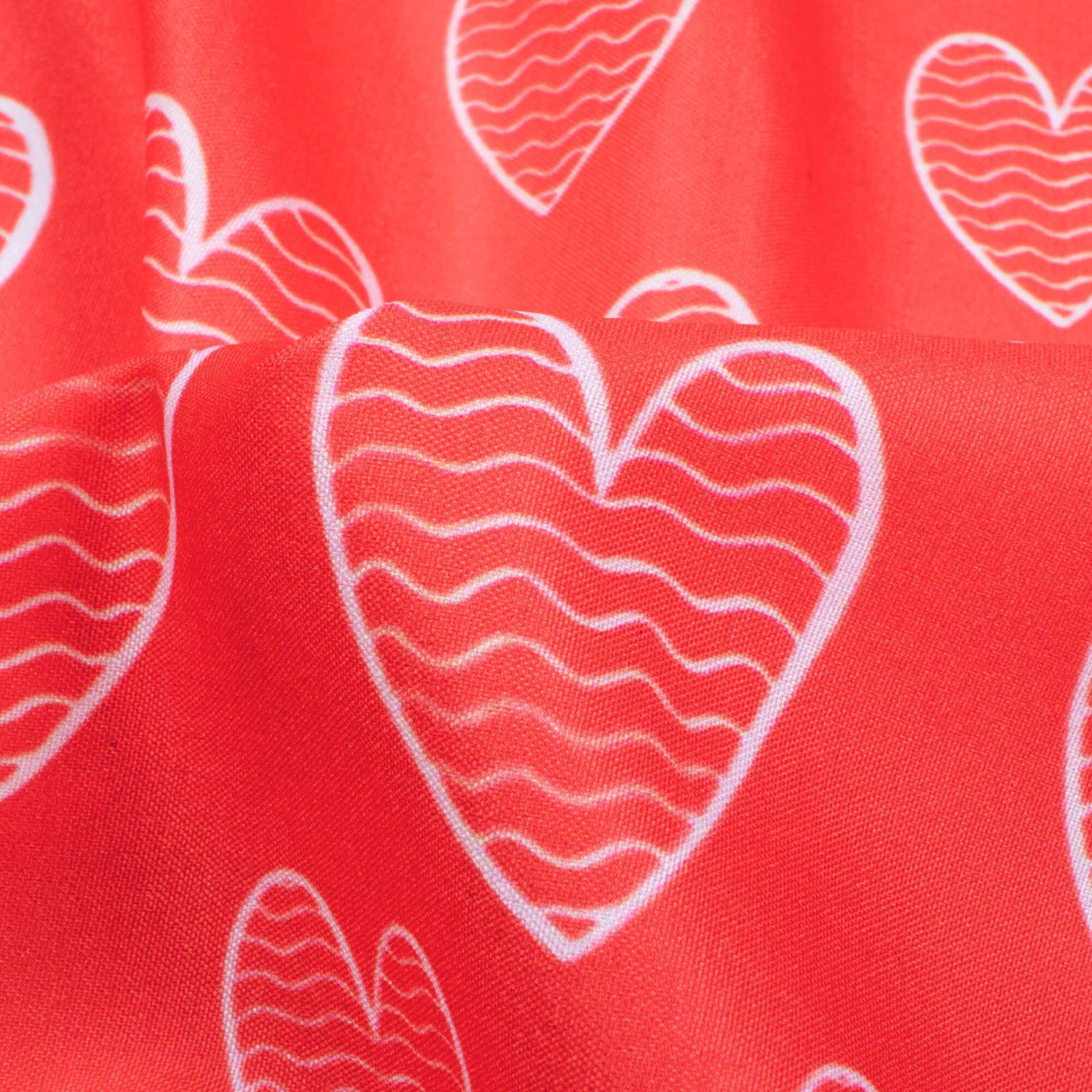 Desire Red And White Heart Pattern Digital Print Ultra Premium Butter Crepe Fabric - Fabcurate