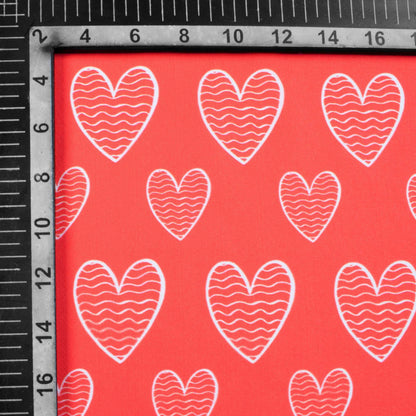 Desire Red And White Heart Pattern Digital Print Ultra Premium Butter Crepe Fabric - Fabcurate