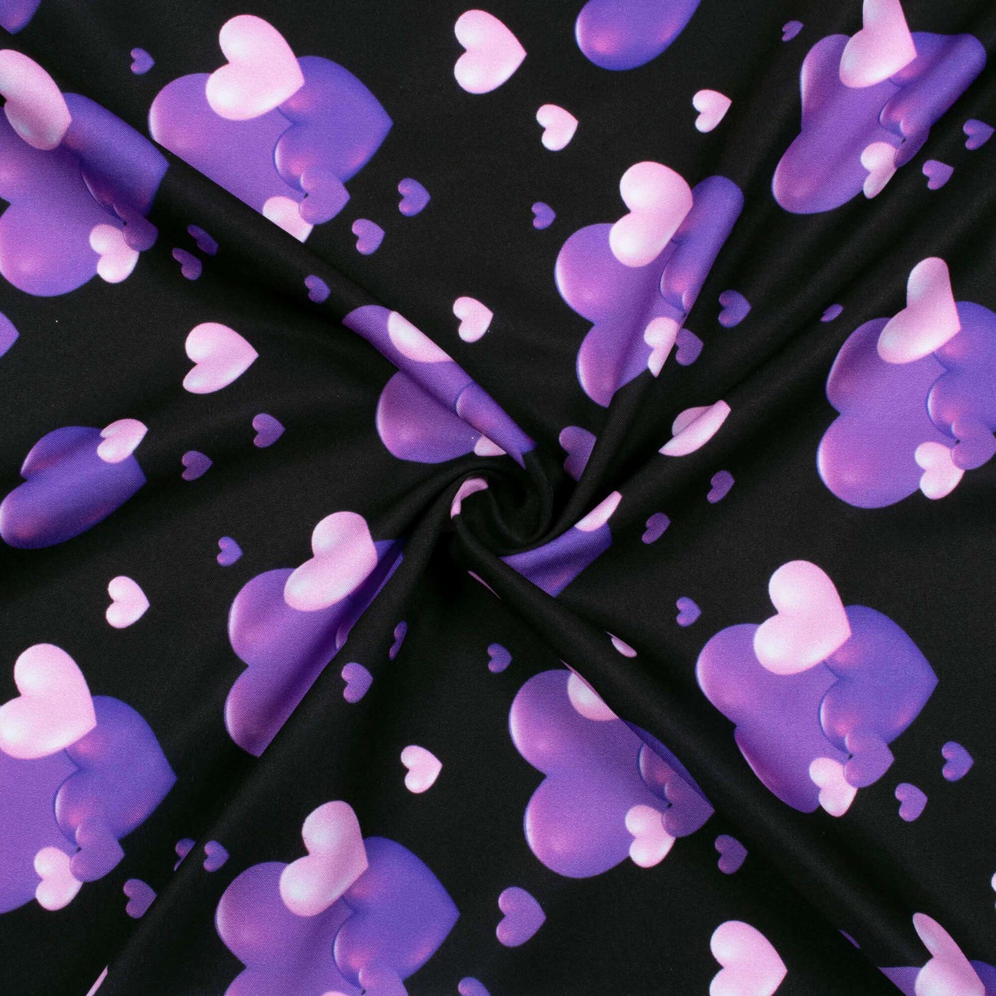 Black And soft Purple Heart Pattern Digital Print Ultra Premium Butter Crepe Fabric - Fabcurate