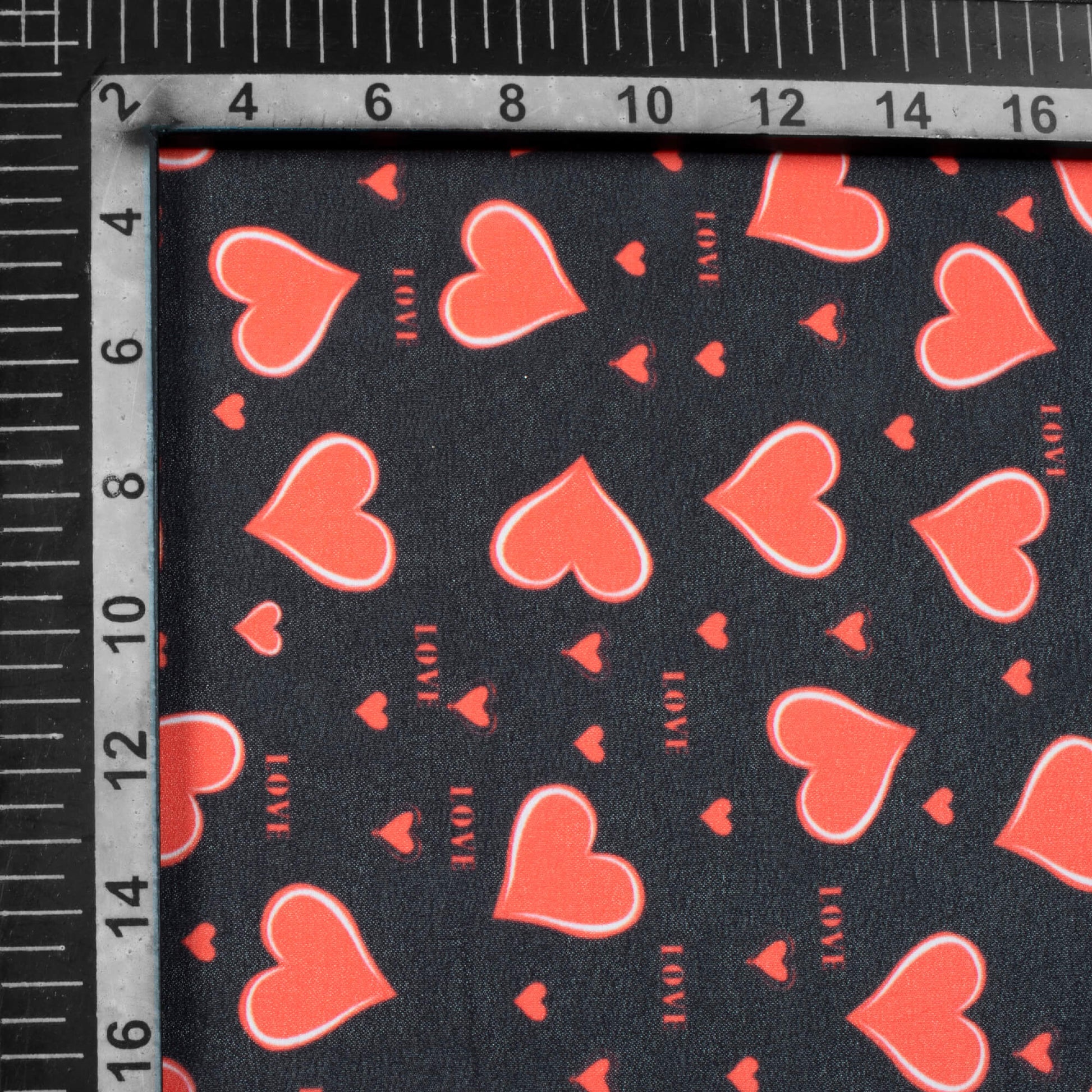 Black And Red Heart Pattern Digital Print Georgette Fabric - Fabcurate
