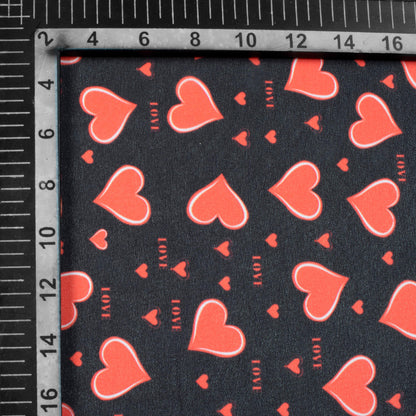 Black And Red Heart Pattern Digital Print Georgette Fabric - Fabcurate