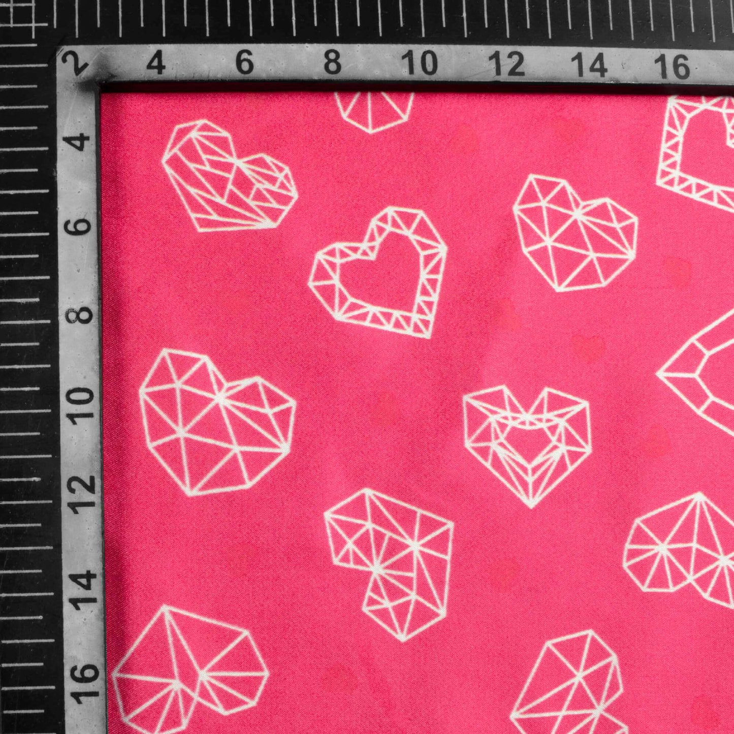 French Rose Pink And White Heart Pattern Digital Print Japan Satin Fabric - Fabcurate