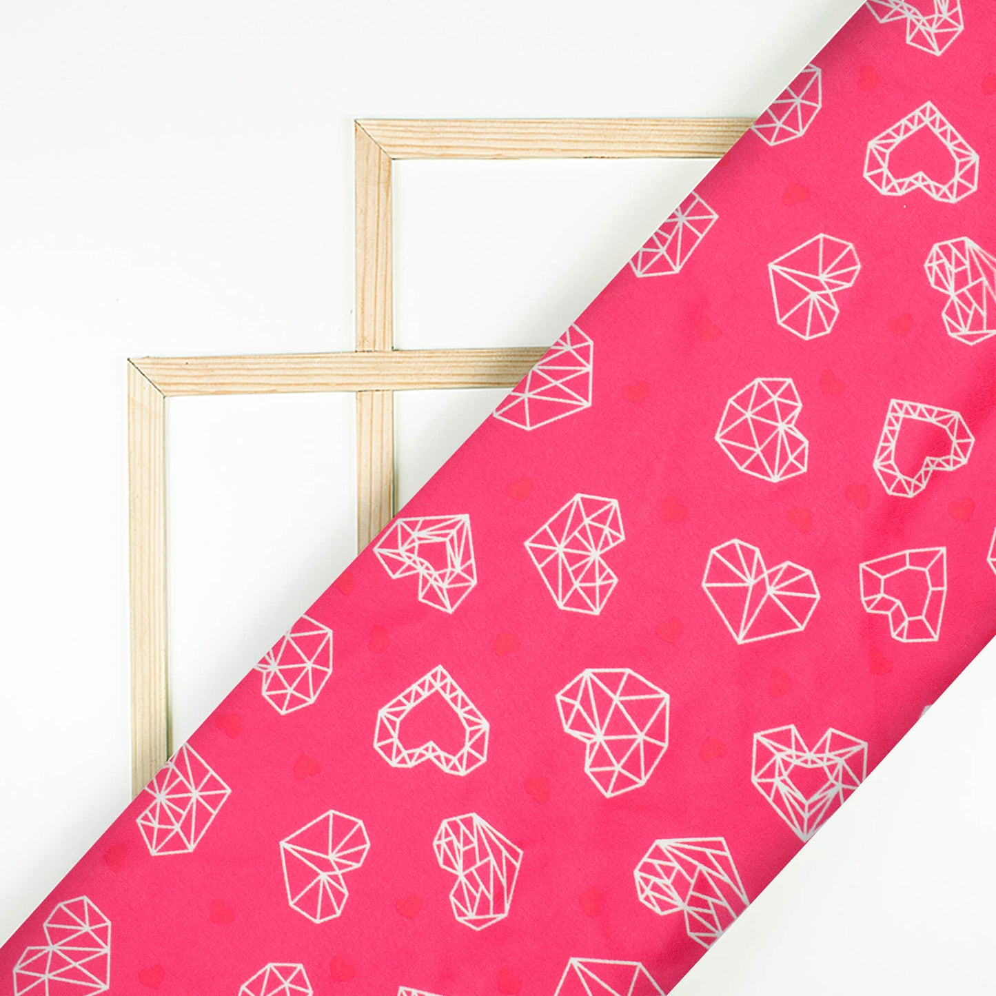 French Rose Pink And White Heart Pattern Digital Print Japan Satin Fabric - Fabcurate