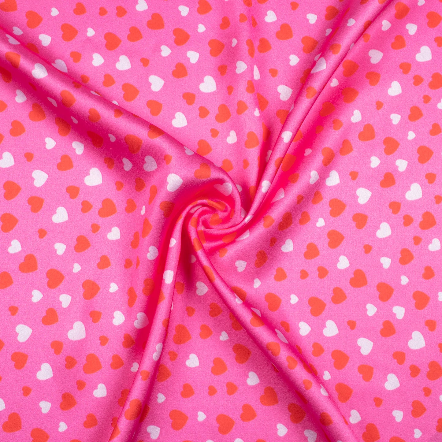 Rose Pink And Red Heart Pattern Digital Print Japan Satin Fabric - Fabcurate