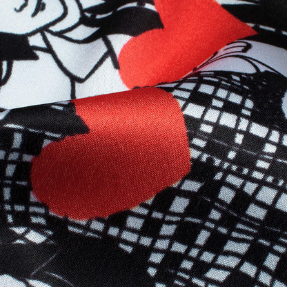 Black And Red Heart Pattern Digital Print Japan Satin Fabric - Fabcurate