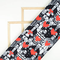 Black And Red Heart Pattern Digital Print Japan Satin Fabric - Fabcurate