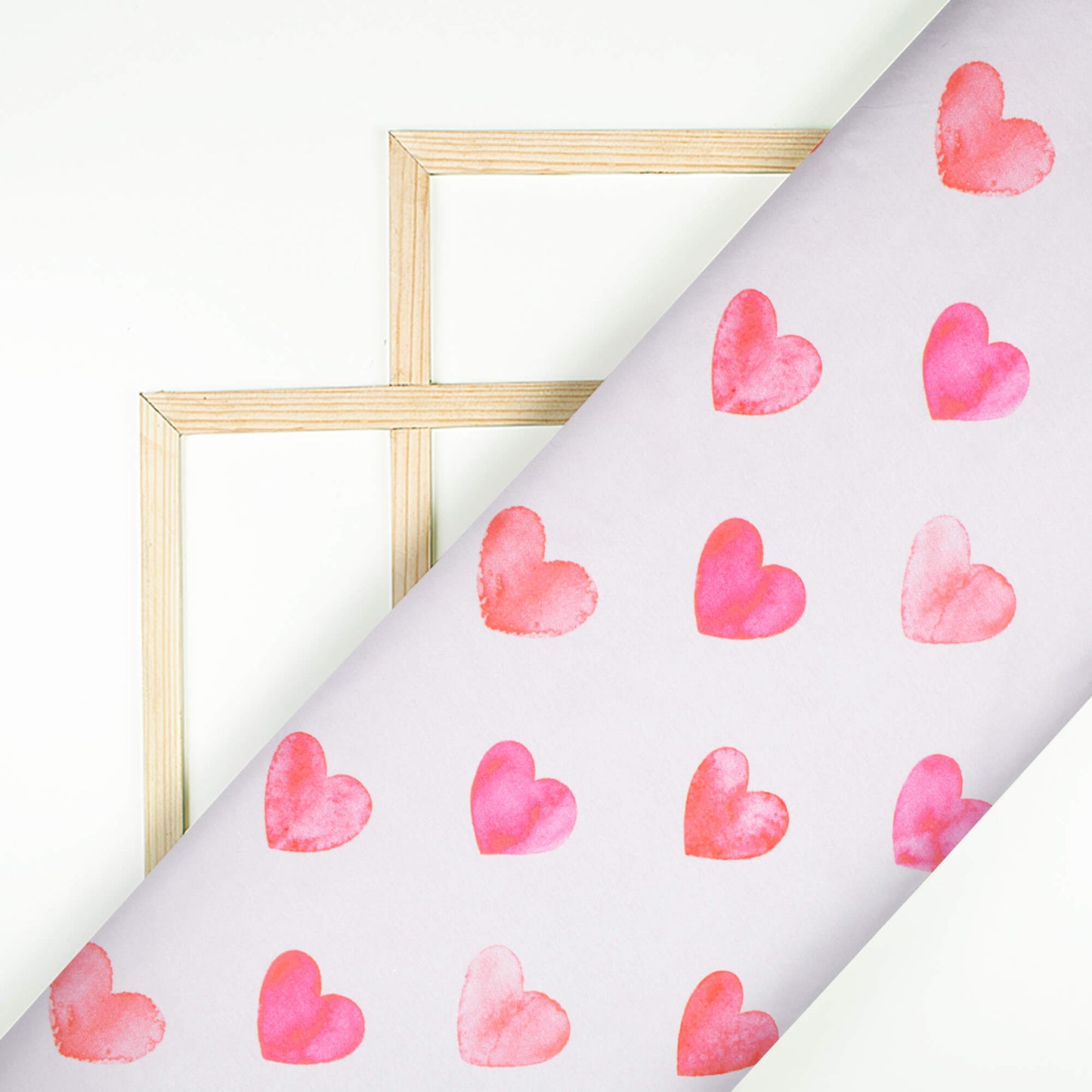 White And Punch Pink Heart Pattern Digital Print Japan Satin Fabric - Fabcurate