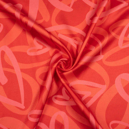 Cherry Red And Taffy Pink Heart Pattern Digital Print Japan Satin Fabric