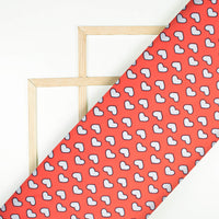Red And White Heart Pattern Digital Print Japan Satin Fabric - Fabcurate